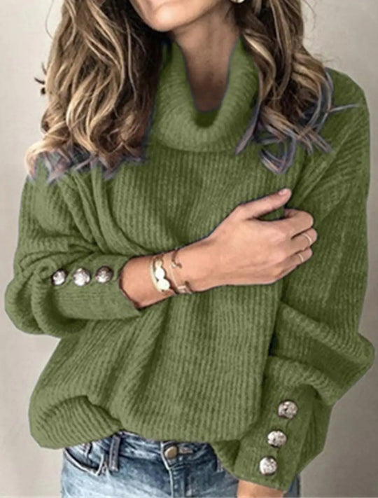 Damen Oversize-Rollkragenpullover mit Strukturstrick und Zierknöpfen Shop Nory