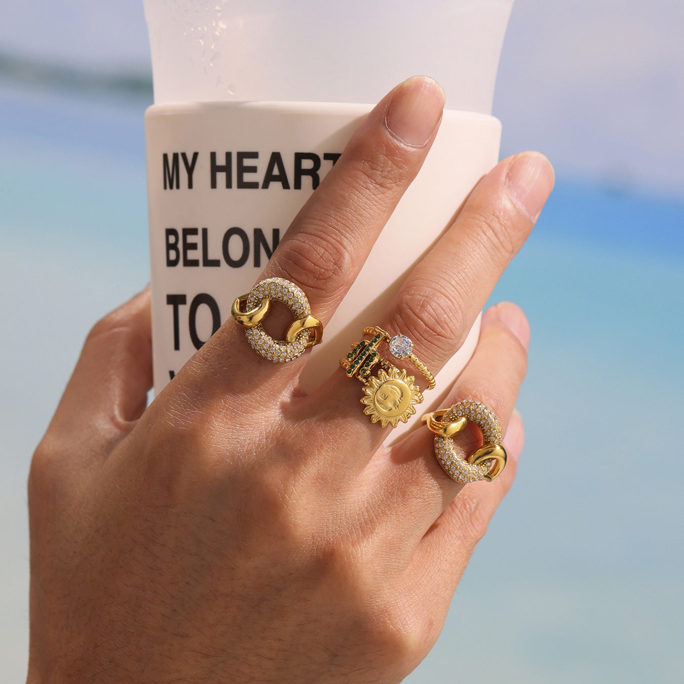 Damen Offener Ring mit kunstvollem Sonnen- und Zirkon-Design Shop Nory