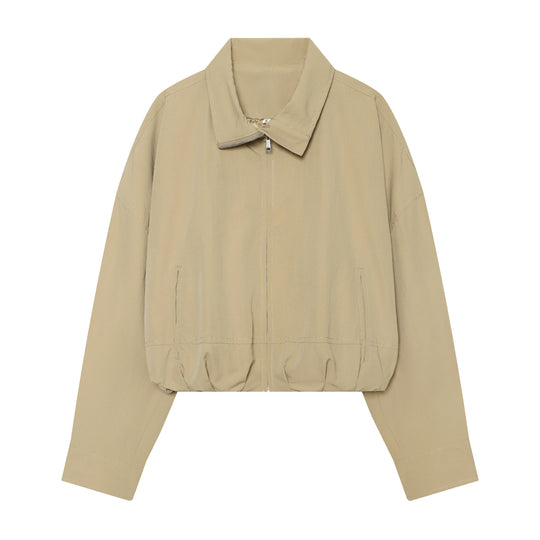 Damen utilitaristische Kurzjacke mit Reißverschluss und Hemdkragen Shop Nory