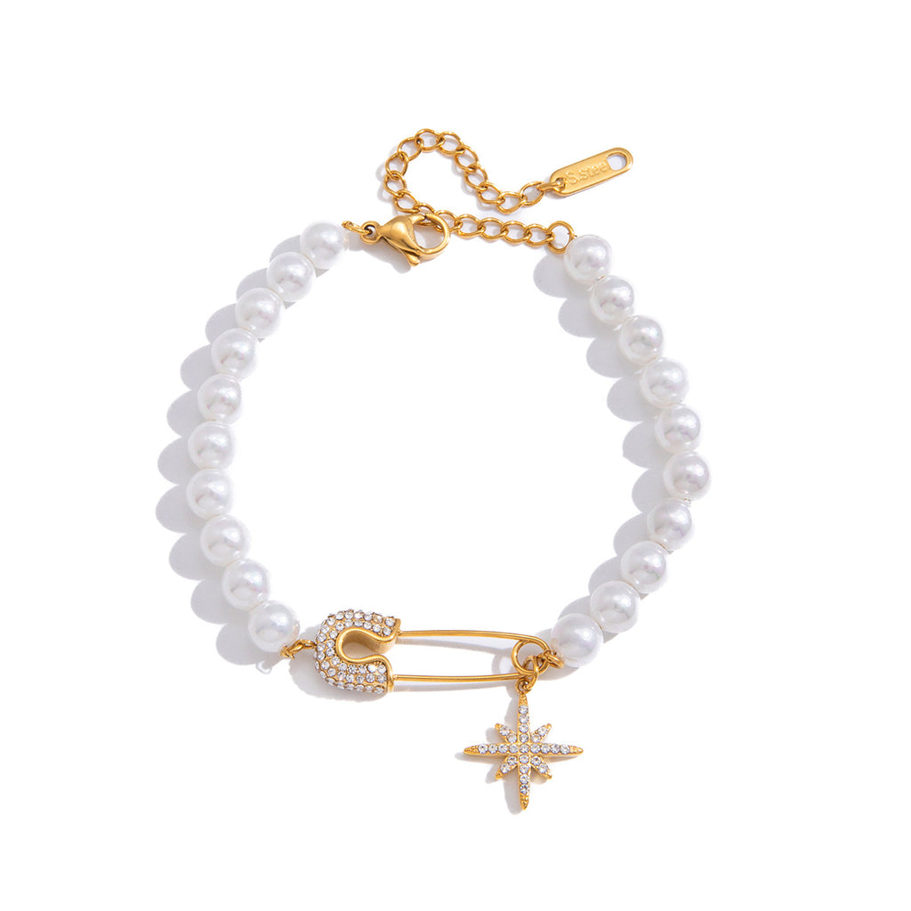 Damen Armband mit eleganten Perlen und funkelndem Anhänger Shop Nory