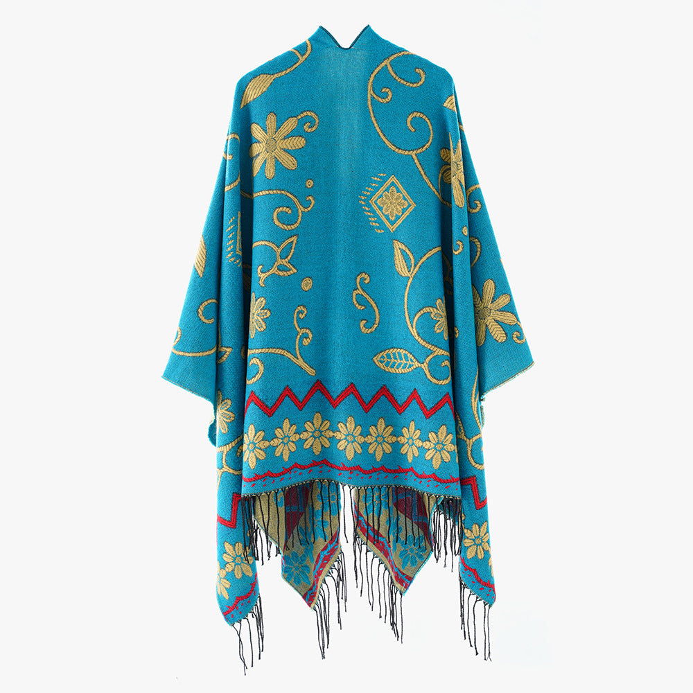 Damen Jacquard Überwurfcape aus feinem Strick mit Paisley-Bordüre Shop Nory