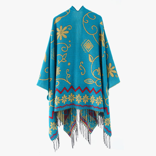 Damen Jacquard Überwurfcape aus feinem Strick mit Paisley-Bordüre Shop Nory
