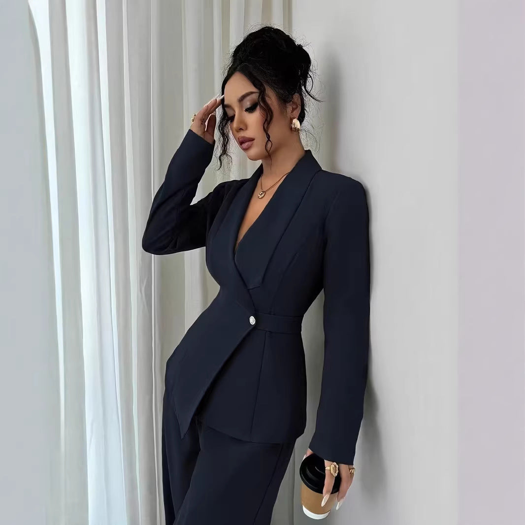 Damen nan taillierter Businessblazer mit Schalkragen, Gürtelbund und Ein-Knopf-Verschluss Shop Nory