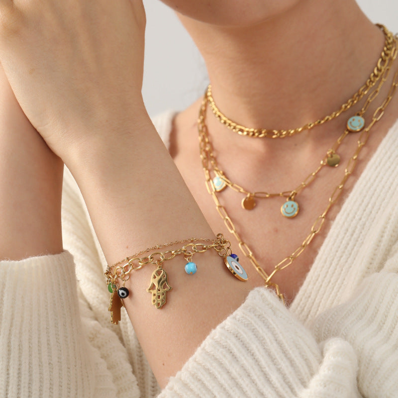 Damen Armband mit farbenfrohen Perlen und hochwertiger Edelstahl-Kette Shop Nory