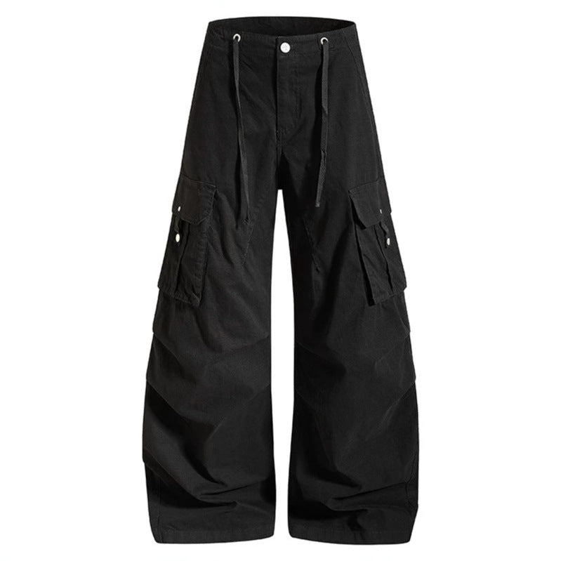 Damen weite High-Waist Cargo-Hose mit Tunnelzugbund und großen Klapptaschen Shop Nory
