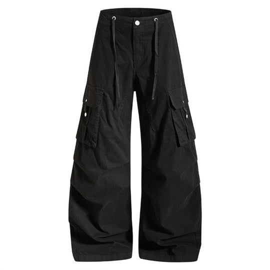 Damen weite High-Waist Cargo-Hose mit Tunnelzugbund und großen Klapptaschen Shop Nory