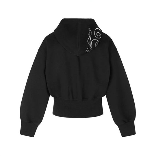 Damen Taillierte Kapuzen-Sweatjacke im Bomberstil mit Strass‑Ornament Shop Nory