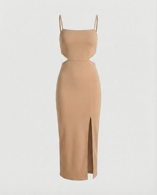 Damen Satin Midikleid mit Schlitz und Cut-Out