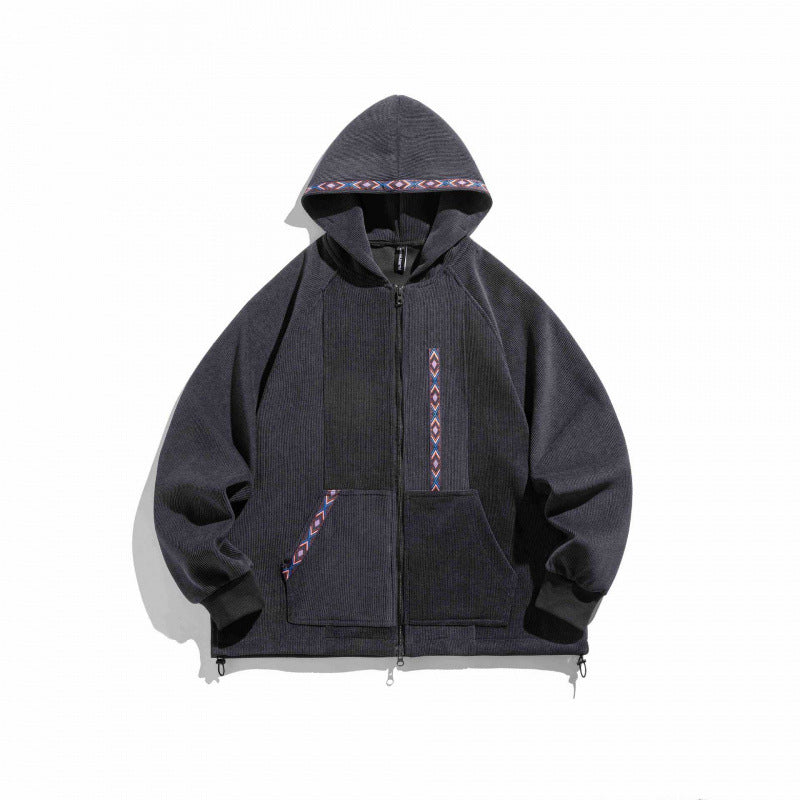 Unisex Oversize-Kapuzenjacke mit Reißverschluss und gewebten Zierbändern Shop Nory