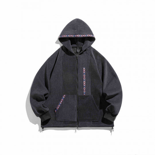 Unisex Oversize-Kapuzenjacke mit Reißverschluss und gewebten Zierbändern Shop Nory