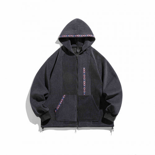 Unisex Oversize-Kapuzenjacke mit Reißverschluss und gewebten Zierbändern Shop Nory