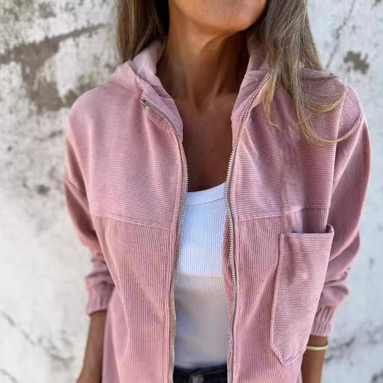 Damen nan Feincord-Übergangsjacke mit Kapuze, Reißverschluss, elastischen Bündchen und seitlichen Eingrifftaschen Shop Nory