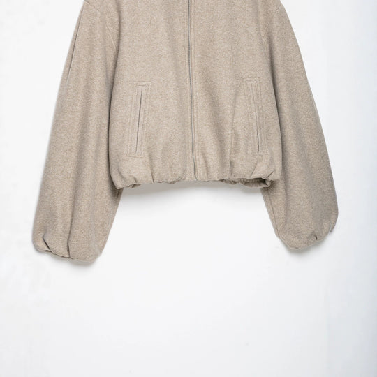 Damen Cropped Wollmix-Blousonjacke mit hohem Funnelkragen, Reißverschluss und gerafftem Saum Shop Nory