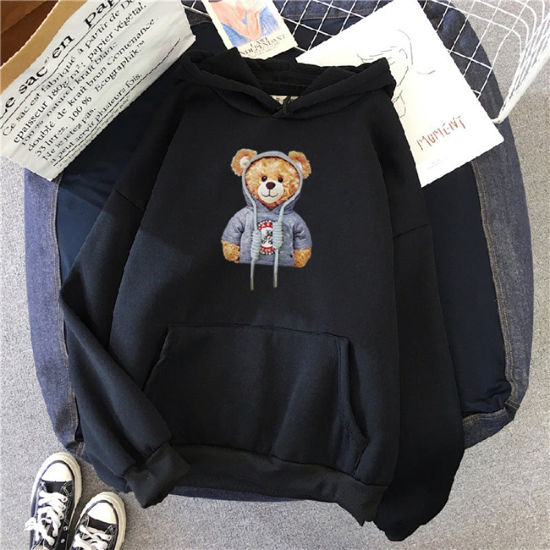 Unisex nan lässiger Oversize Kapuzenpullover mit Teddy-Frontprint, Kängurutasche und weichem Fleece-Innenfutter Shop Nory