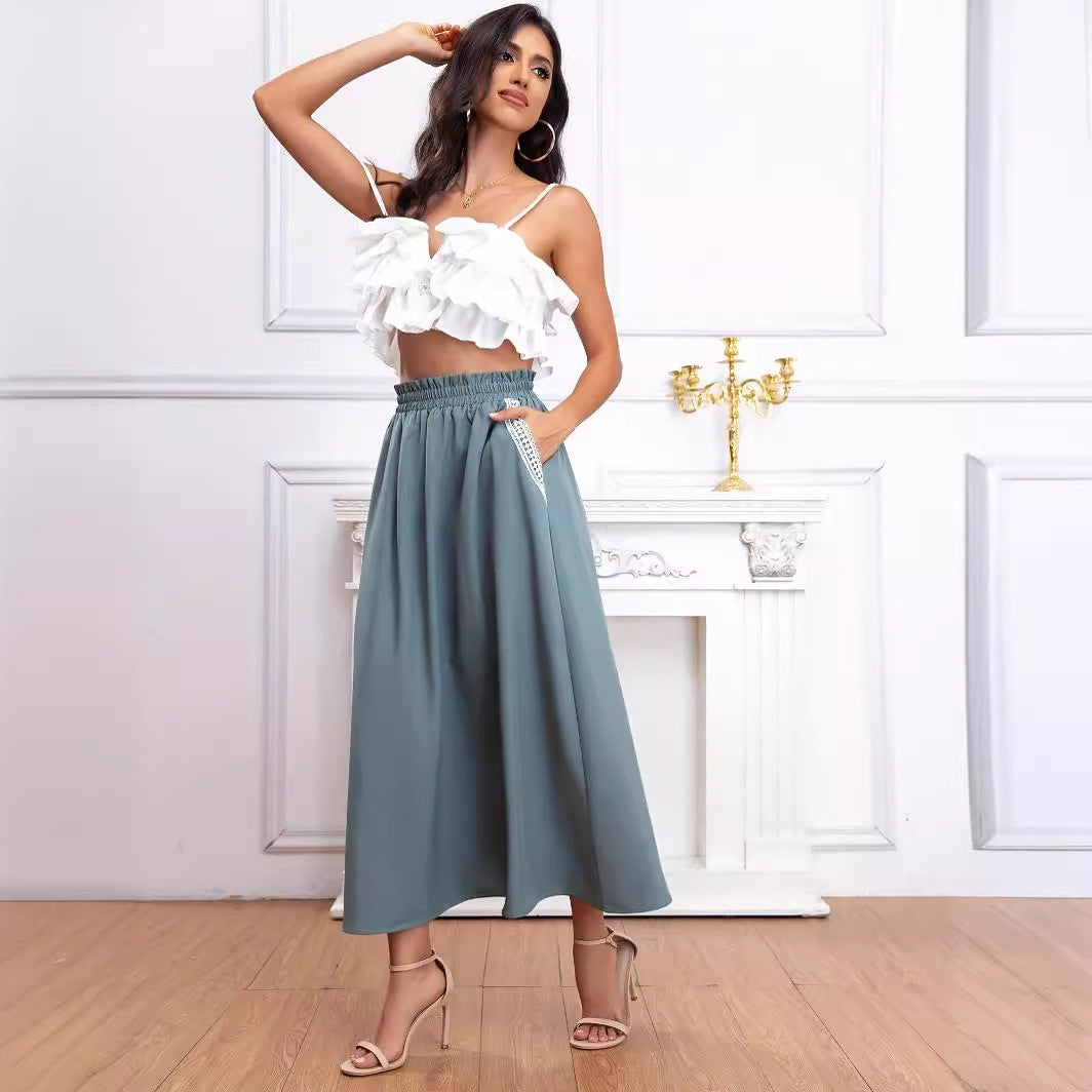 Damen Elegantes Midirock mit gerafftem Bund und Dekoschleifen Shopnory