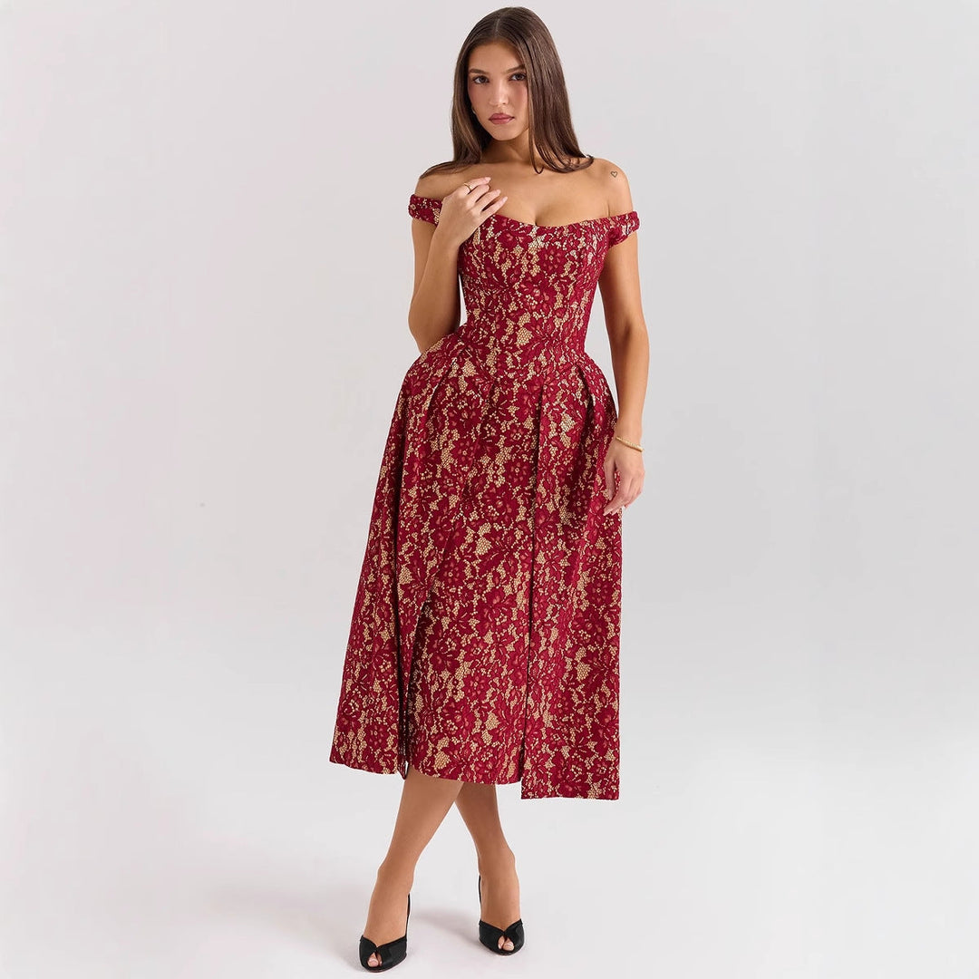 Damen Abendkleid mit raffinierten Spitzenapplikationen und elegantem Schnitt
