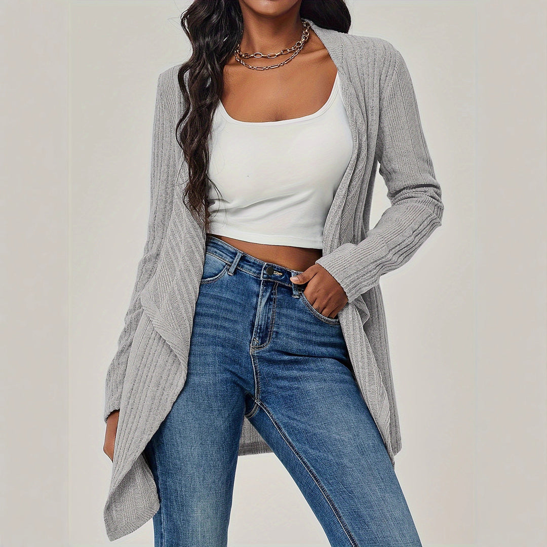 Damen Offener Rippstrick-Cardigan mit Wasserfallkragen Shop Nory