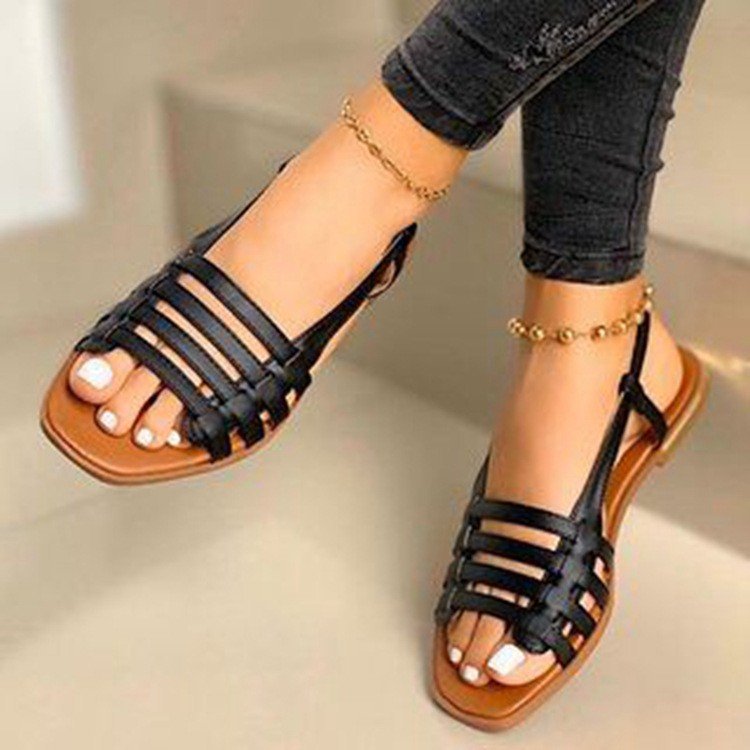 Damen Geflochtene Riemchen‑Slingback‑Sandalen mit quadratischer Zehenpartie und flacher Laufsohle Shop Nory