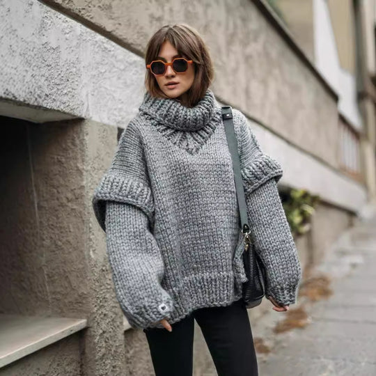 Damen Oversize Grobstrickpullover mit hohem Rollkragen Shop Nory
