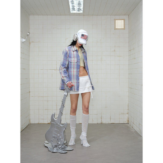 Unisex Karo-Hemdjacke im Oversize-Schnitt mit Pattentaschen und Ärmelpatch Shop Nory
