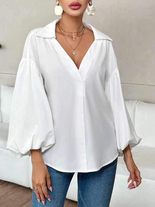 Damen Oversize-Bluse mit voluminösen Puffärmeln und Punktmuster Shop Nory