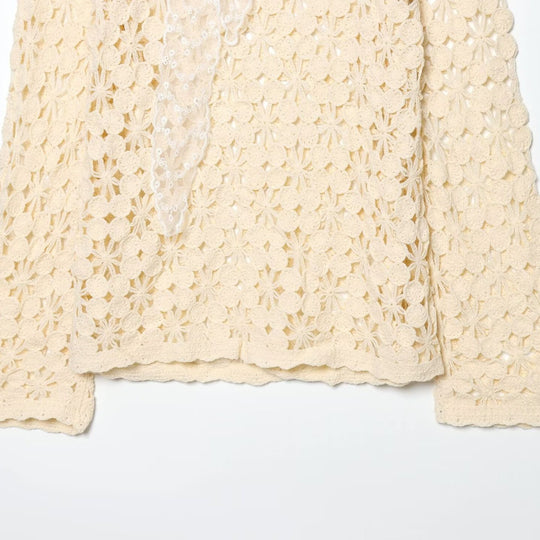 Damen gehäkelter Floralpullover mit Rundhalsausschnitt und Ajourmuster Shop Nory