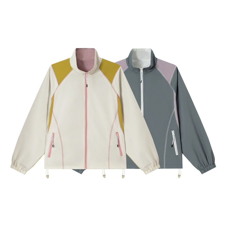 Unisex Leichte Softshell-Trainingsjacke mit Stehkragen, Kontrastpaneelen und Kordelzug Shop Nory