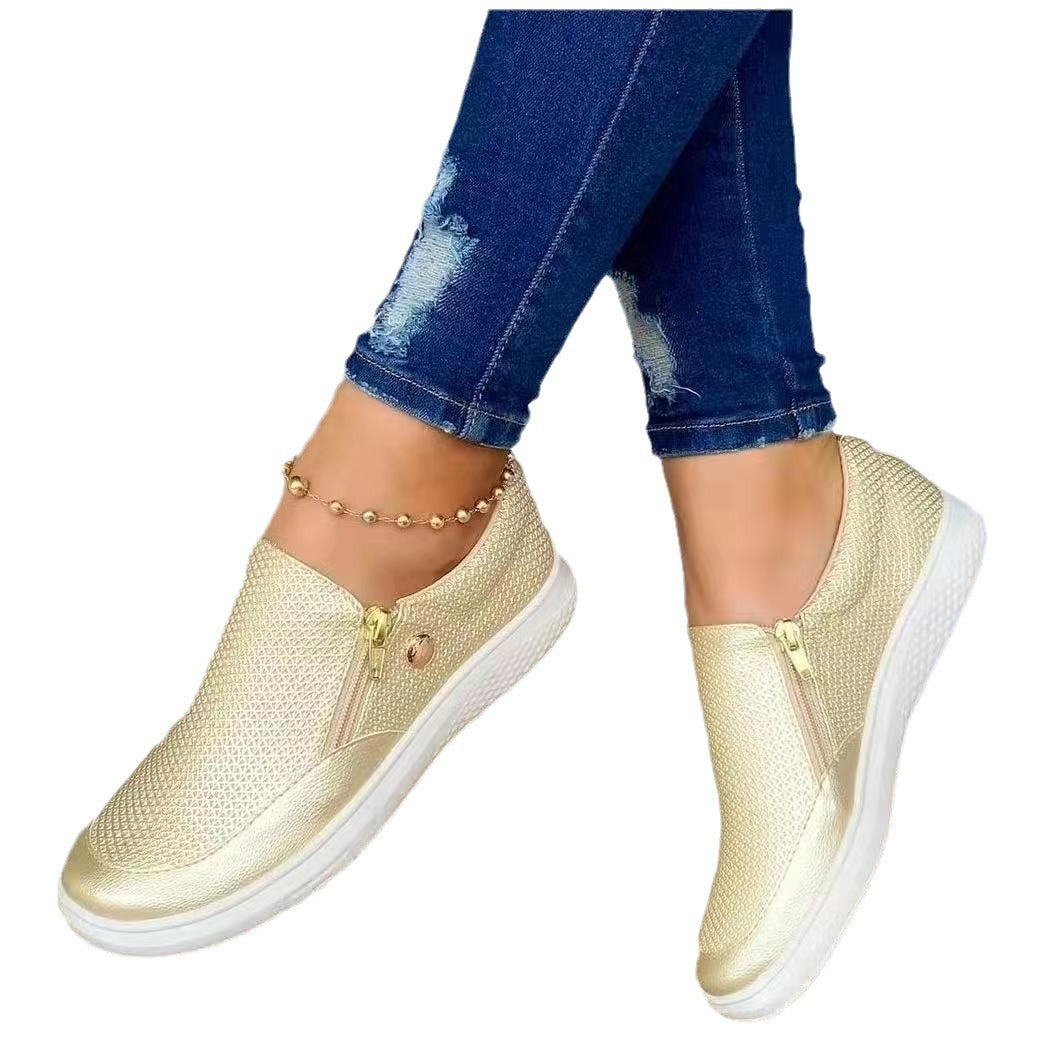 Damen Slip-On Sneakers mit seitlichem Reißverschluss und atmungsaktiver Textur