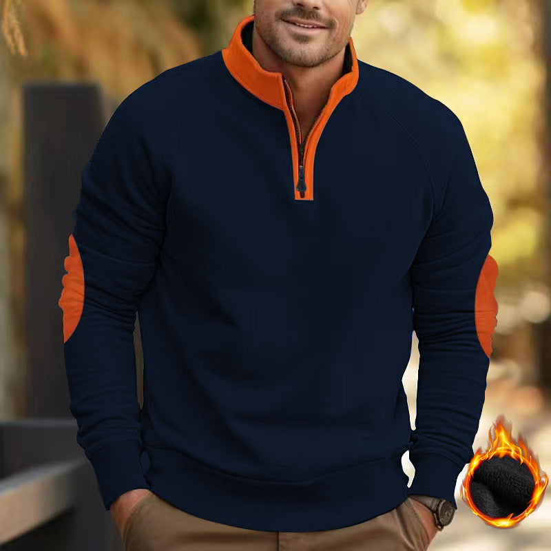 Herren nan Zip-Pullover mit Stehkragen, halbem Reißverschluss und verstärkten Ellbogenpatches Shop Nory