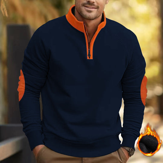 Herren nan Zip-Pullover mit Stehkragen, halbem Reißverschluss und verstärkten Ellbogenpatches Shop Nory