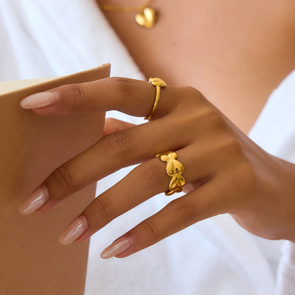Damen Offener Ring mit verspieltem Herzdesign aus hypoallergenem Edelstahl Shop Nory