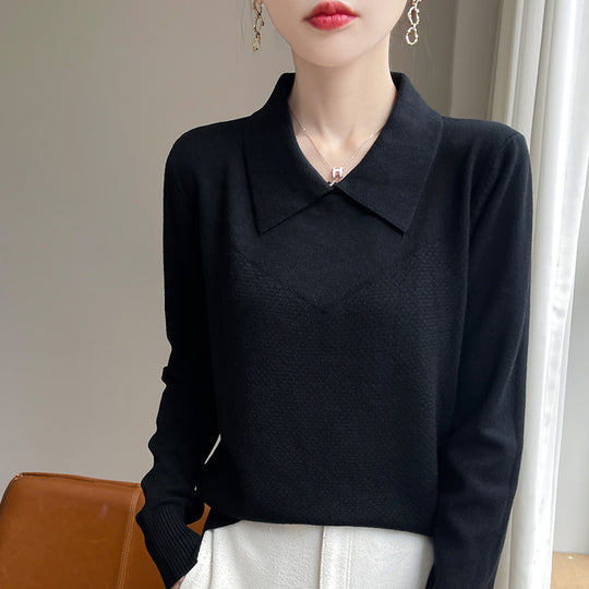 Damen Strickpullover mit Hemdkragen und strukturierter Vorderseite Shop Nory
