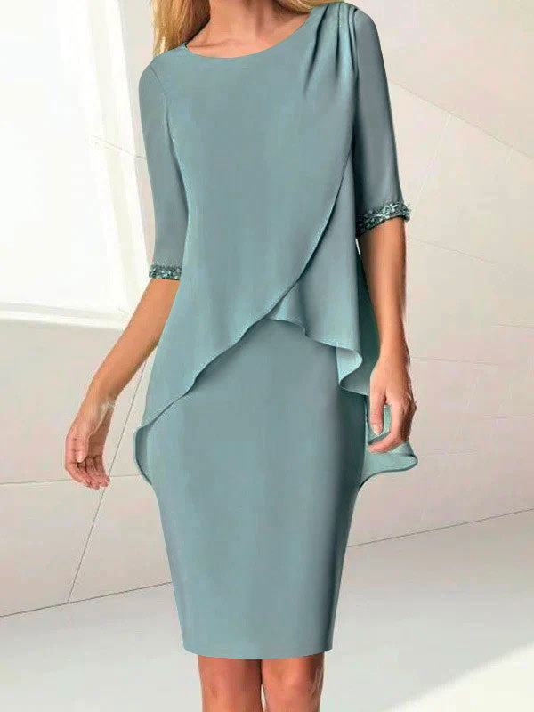 Damen Elegantes Wickelkleid mit Schwingendem Saum und Spitze Shopnory