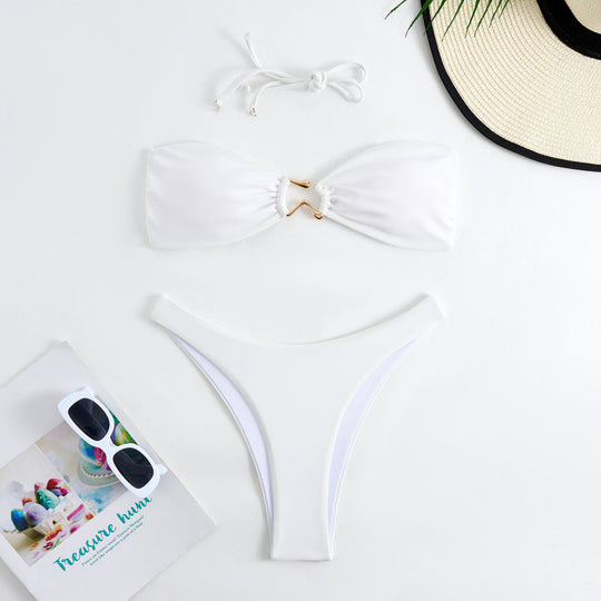 Damen Bandeau Bikini mit elegantem Gold-Detail Shopnory