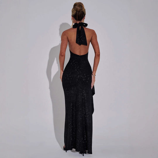 Damen Schickes Abendkleid im figurbetonten Schnitt mit hohem Schlitz und glamourösen Details