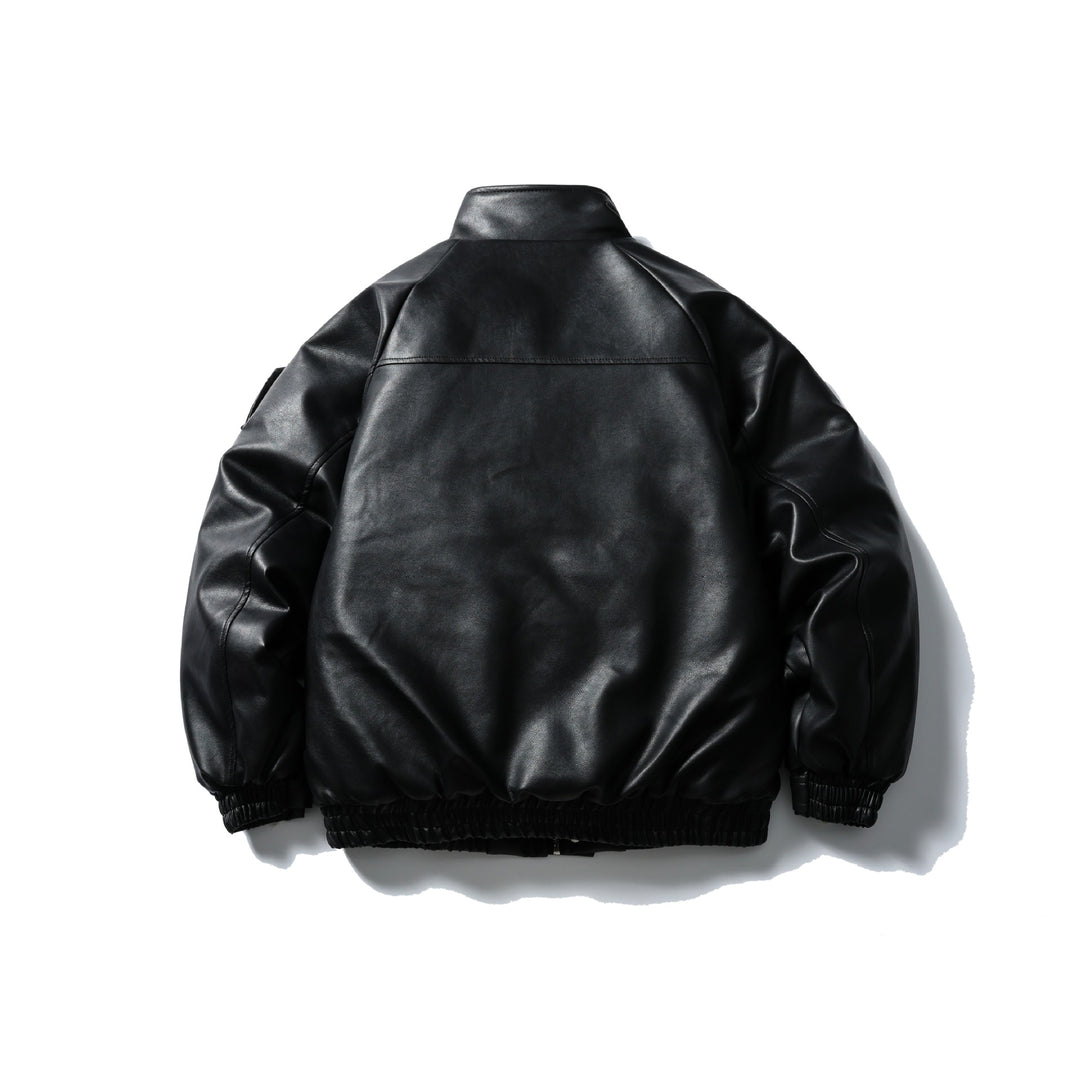 Herren Gepolsterte Kunstleder-Bomberjacke mit hohem Stehkragen und Pattentaschen Shop Nory