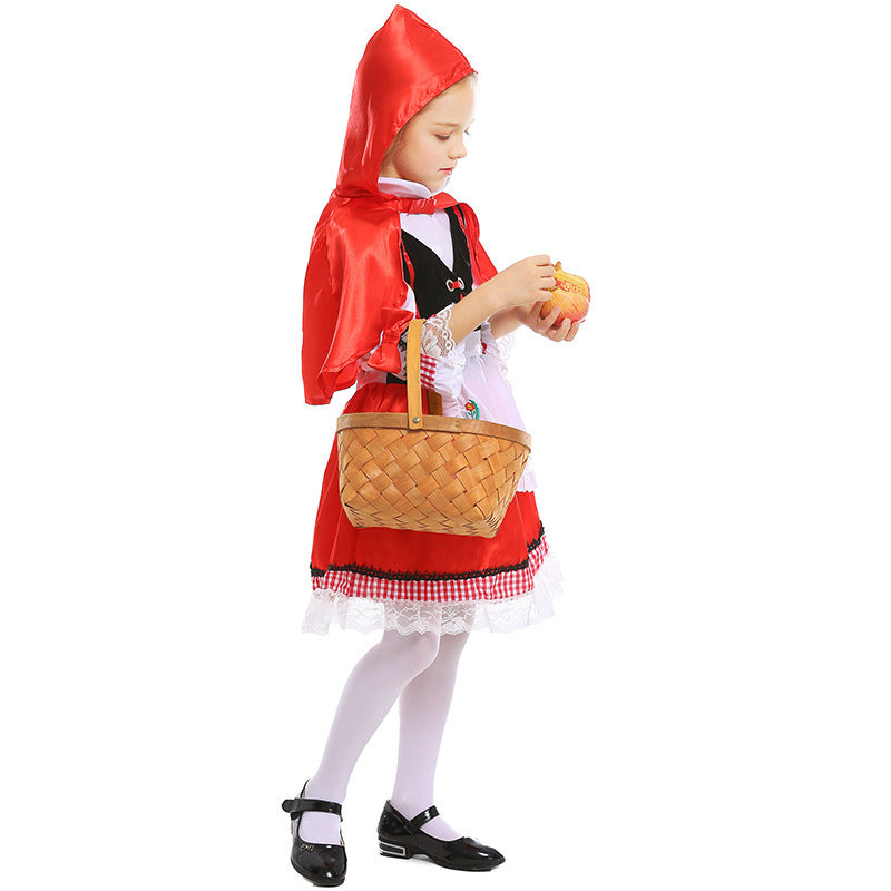 Mädchen Märchenhaftes Rotkäppchen Kostüm mit Umhang und gestickter Schürze Shop Nory