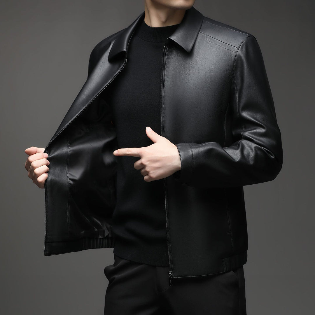 Herren Glatte Kunstlederjacke mit wärmendem Kunstfellfutter, Hemdkragen und elastischem Saum Shop Nory