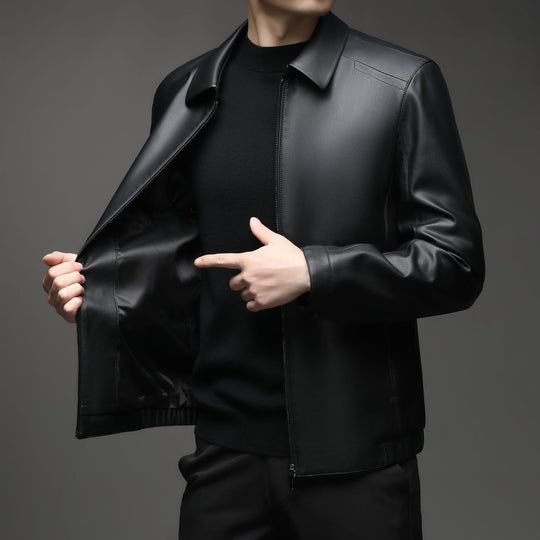 Herren Glatte Kunstlederjacke mit wärmendem Kunstfellfutter, Hemdkragen und elastischem Saum Shop Nory