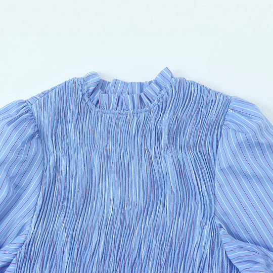 Damen Langärmlige Smockbluse mit Stehkragen und Volantsaum Shop Nory
