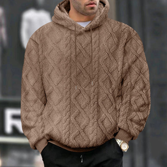 Herren nan kuscheliger Oversize Teddy Hoodie mit Kapuze und Rautenstruktur Shop Nory