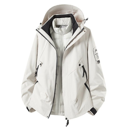 Herren Zwei-in-eins Wetterschutzjacke mit abnehmbarer Steppweste und verstellbarer Kapuze Shop Nory