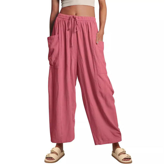 Damen Hochbundweite Weitbein Leinenmix Cargo Cropped Hose Shop Nory