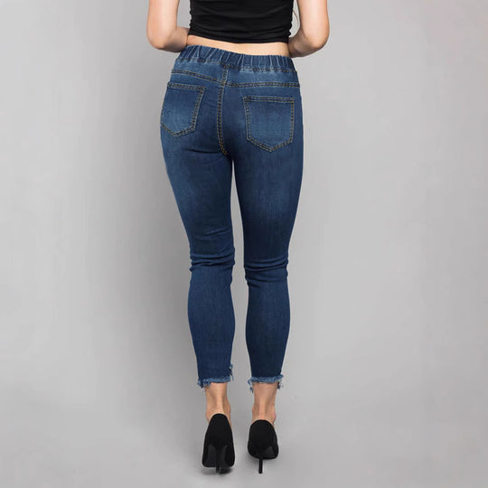 Damen Hochtaillierte Destroyed-Jogger-Jeans mit elastischem Tunnelzugbund und gekürztem Fransen-Saum Shop Nory