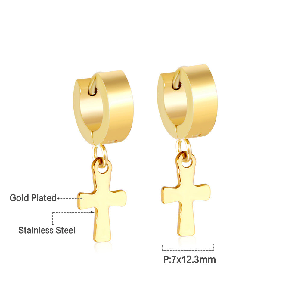 Damen Hängende Kreuz Ohrringe aus edelstahl mit goldplattierter Oberfläche Shop Nory