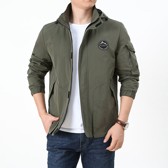 Herren Leichter Kapuzen-Softshellblouson im Urban-Outdoor-Stil mit Ärmeltasche und elastischen Bündchen Shop Nory