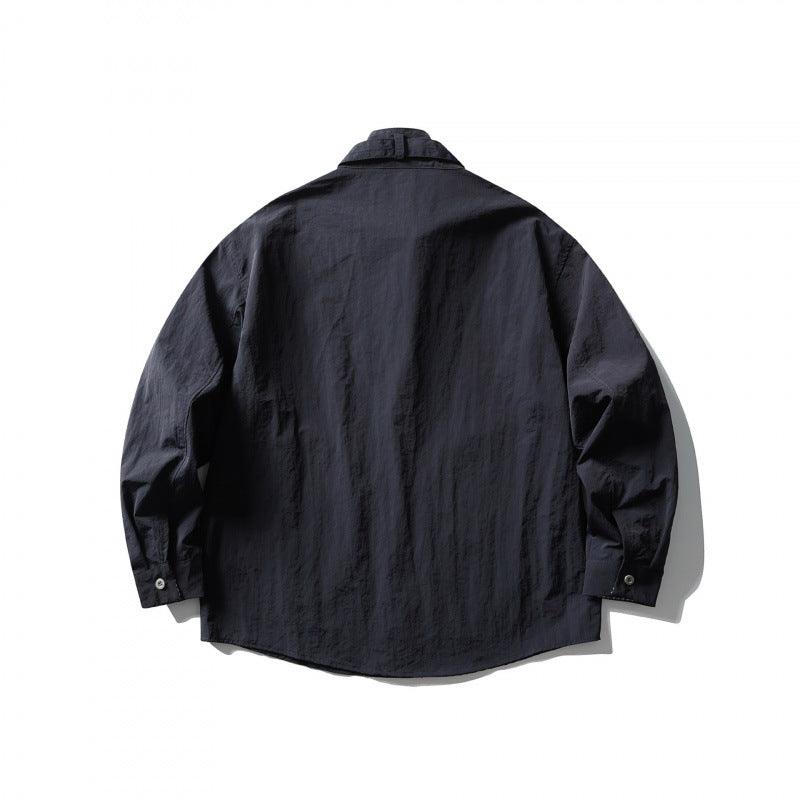 Unisex Weites Crinkle-Hemd mit hochschließendem Stehkragen und verdeckter Knopfleiste Shop Nory