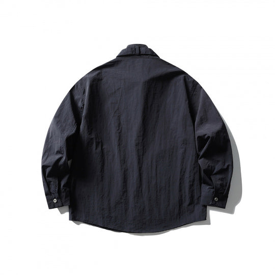 Unisex Weites Crinkle-Hemd mit hochschließendem Stehkragen und verdeckter Knopfleiste Shop Nory
