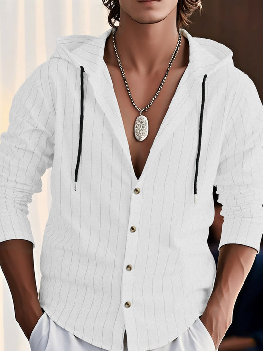 Herren Leichtes Kapuzenhemd mit Knopfleiste und feiner Nadelstreifenstruktur Shop Nory