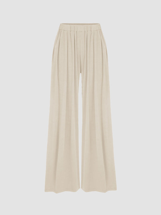 Damen Weite Palazzo-Strickhose mit hohem Elastikbund und feiner Rippstruktur Shop Nory